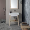 Colavene Alaqua lavabo in ceramica 70x50 bianco lucido e specchio in legno 
