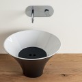 kerasan lavabo flute finitura bianco nero matt con copriletta decoro nero matt diam 40 e h 29 cm 2