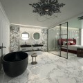 Ceramiche Piemme - Majestic Pure Selection - Floor_Glorious Arabescato 119,5X119,5cm_Wall Foliage 60X119,5-Mosaico Glorious Arabescato 30X30cm_Lavabo Waterfall Royal Nero